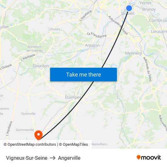 Vigneux-Sur-Seine to Angerville map