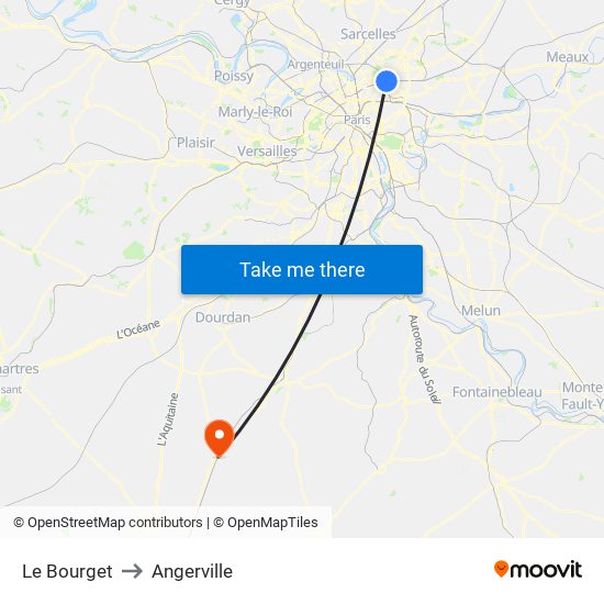 Le Bourget to Angerville map