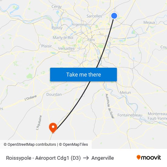 Roissypole - Aéroport Cdg1 (D3) to Angerville map