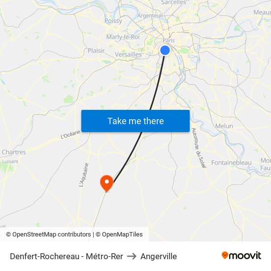 Denfert-Rochereau - Métro-Rer to Angerville map
