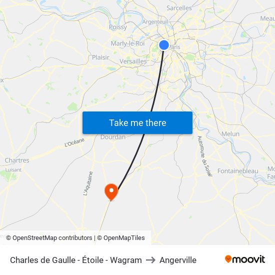 Charles de Gaulle - Étoile - Wagram to Angerville map