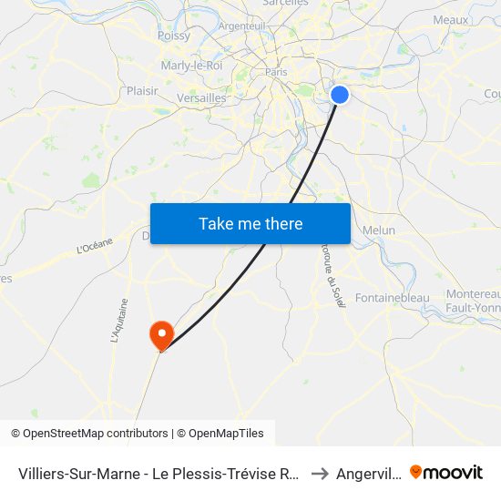 Villiers-Sur-Marne - Le Plessis-Trévise RER to Angerville map