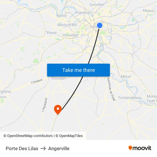 Porte Des Lilas to Angerville map