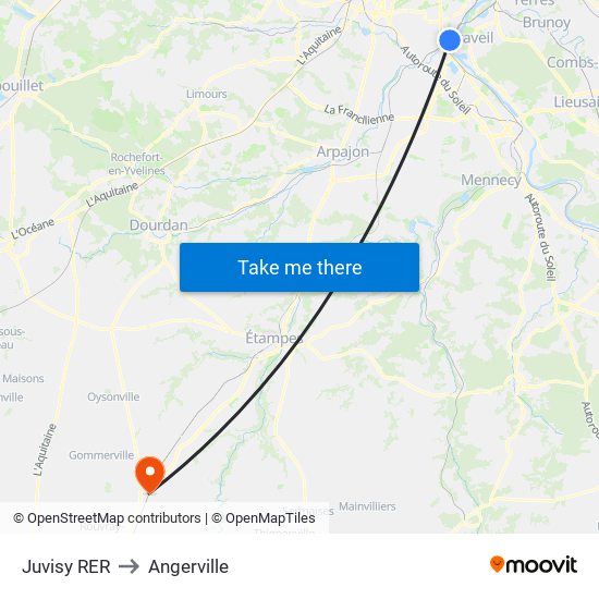 Juvisy RER to Angerville map