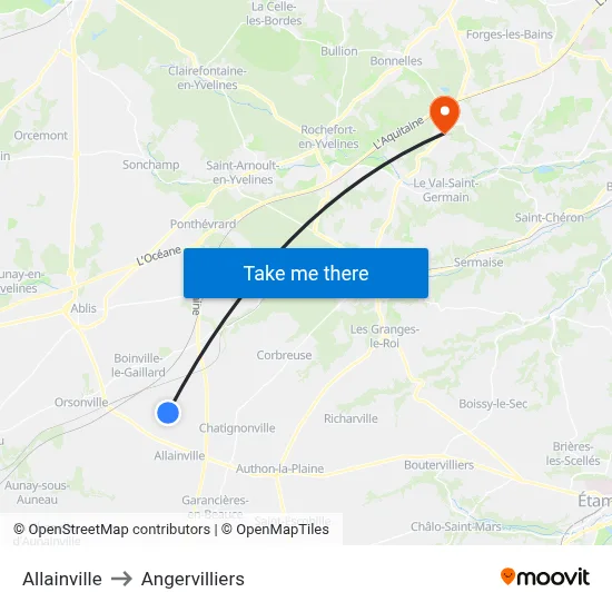 Allainville to Angervilliers map