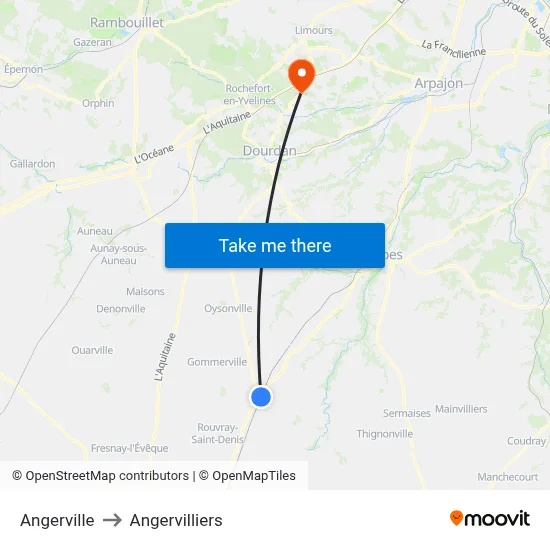 Angerville to Angervilliers map