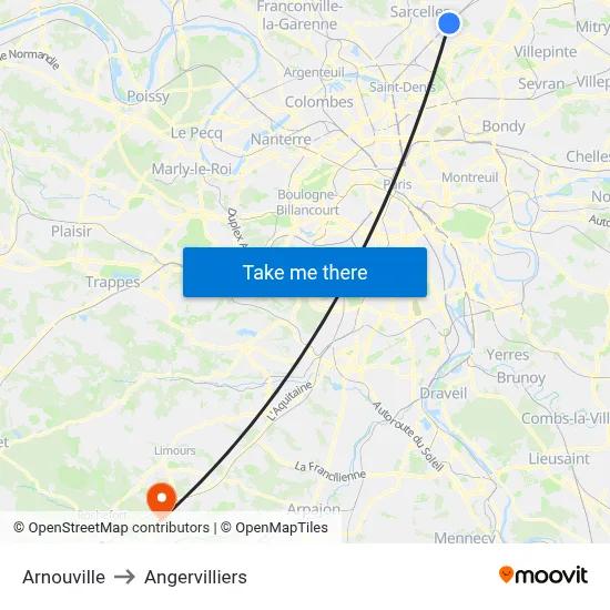 Arnouville to Angervilliers map