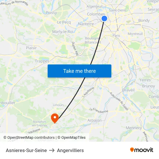 Asnieres-Sur-Seine to Angervilliers map