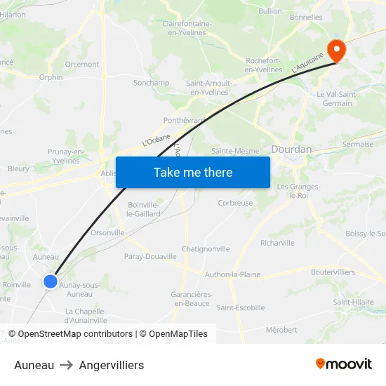 Auneau to Angervilliers map