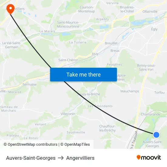 Auvers-Saint-Georges to Angervilliers map