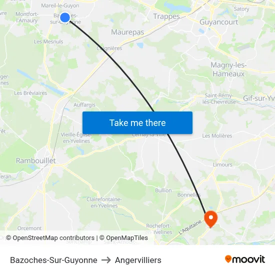 Bazoches-Sur-Guyonne to Angervilliers map