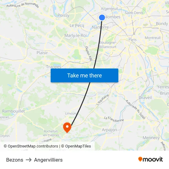 Bezons to Angervilliers map