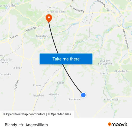 Blandy to Angervilliers map