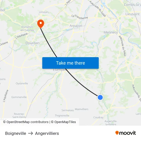 Boigneville to Angervilliers map