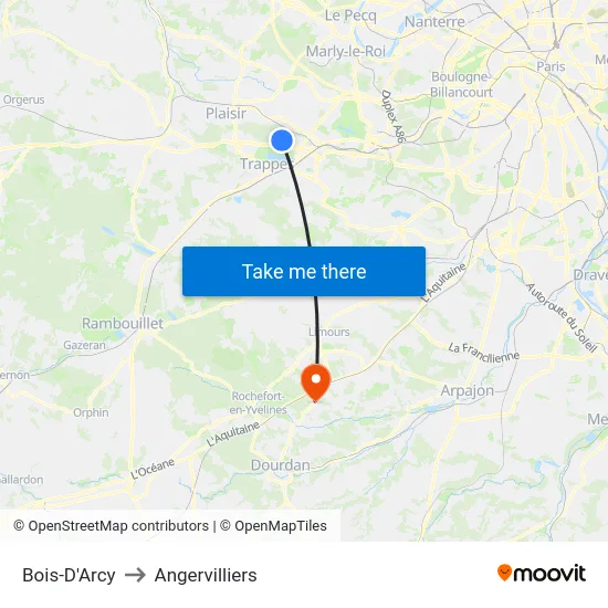 Bois-D'Arcy to Angervilliers map