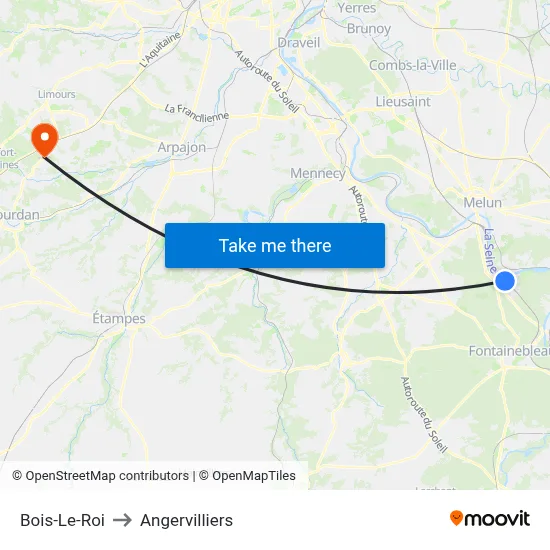 Bois-Le-Roi to Angervilliers map