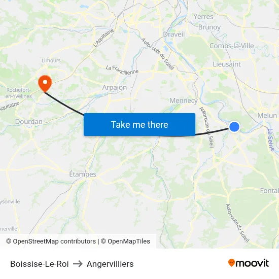 Boissise-Le-Roi to Angervilliers map