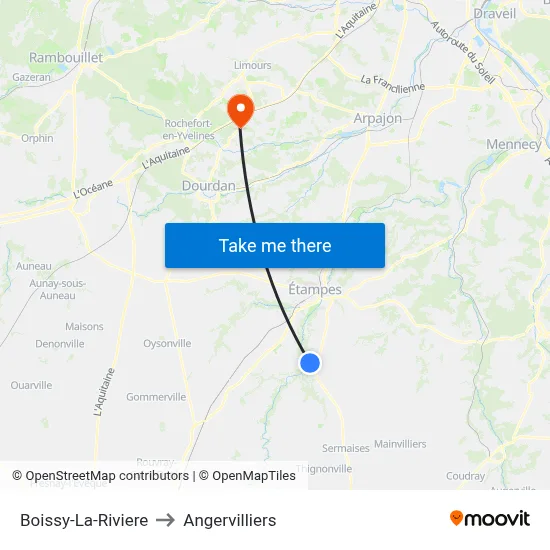 Boissy-La-Riviere to Angervilliers map