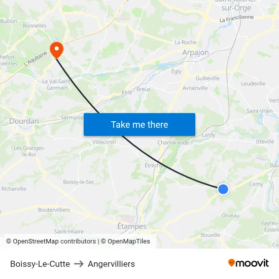 Boissy-Le-Cutte to Angervilliers map