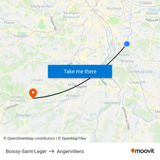 Boissy-Saint-Leger to Angervilliers map