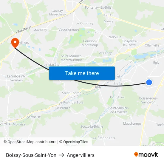 Boissy-Sous-Saint-Yon to Angervilliers map