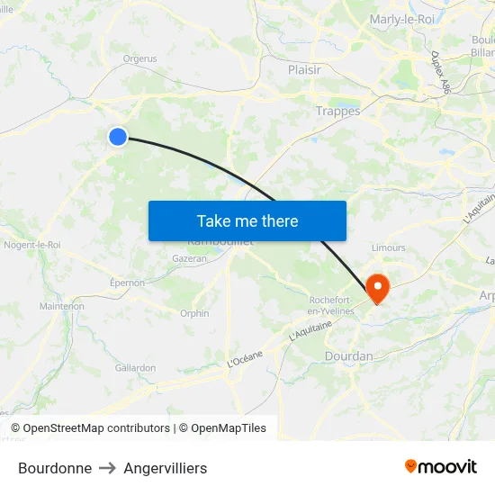 Bourdonne to Angervilliers map