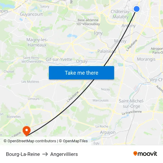 Bourg-La-Reine to Angervilliers map