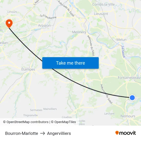 Bourron-Marlotte to Angervilliers map