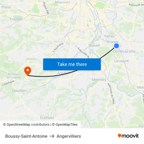 Boussy-Saint-Antoine to Angervilliers map
