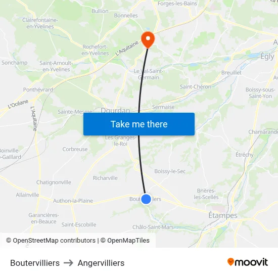 Boutervilliers to Angervilliers map