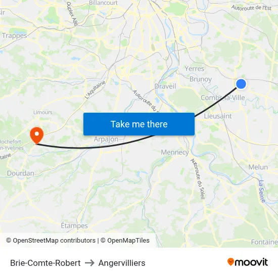 Brie-Comte-Robert to Angervilliers map