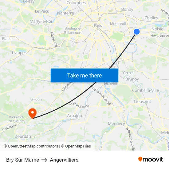 Bry-Sur-Marne to Angervilliers map