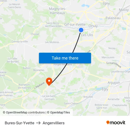 Bures-Sur-Yvette to Angervilliers map