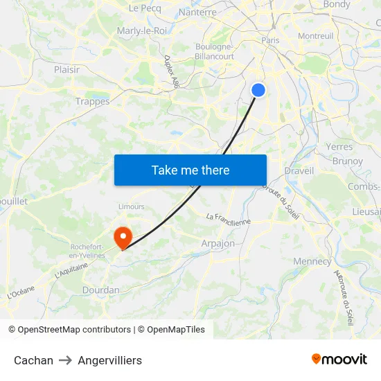 Cachan to Angervilliers map