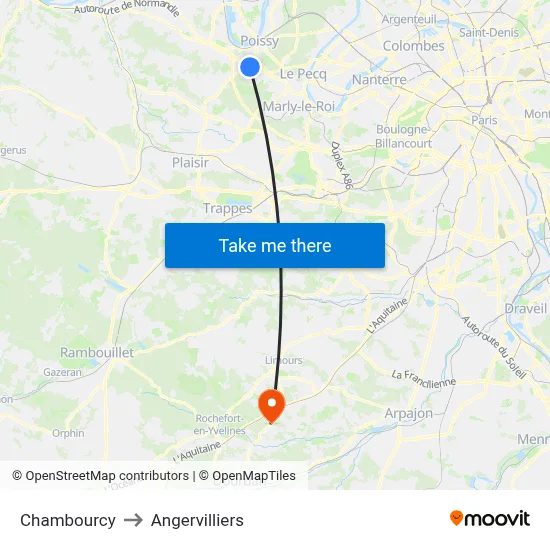 Chambourcy to Angervilliers map
