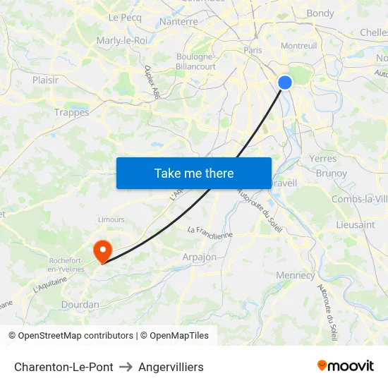 Charenton-Le-Pont to Angervilliers map