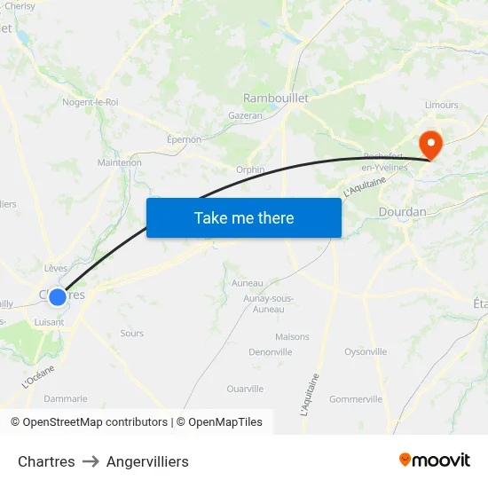 Chartres to Angervilliers map