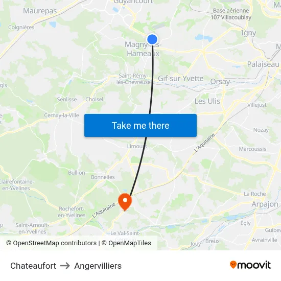 Chateaufort to Angervilliers map