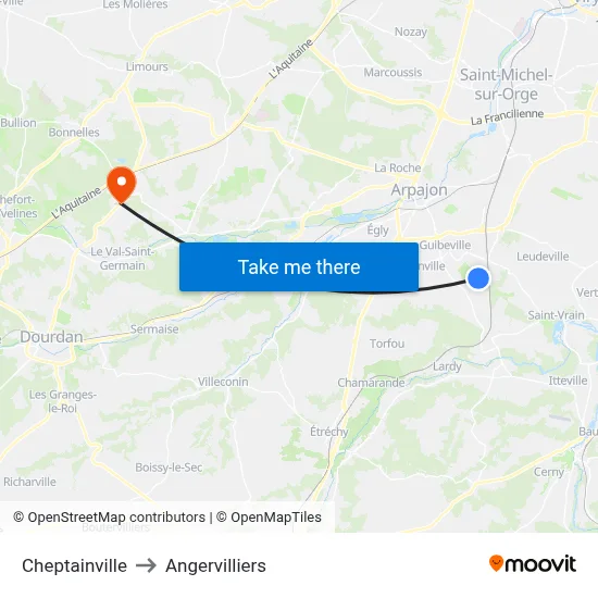Cheptainville to Angervilliers map