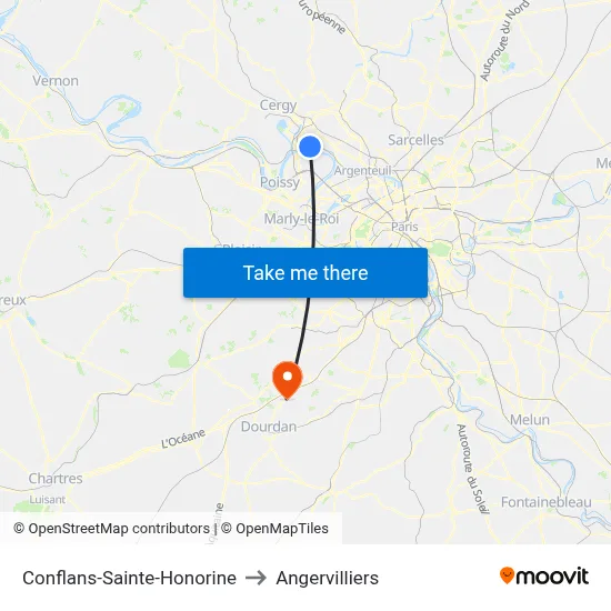 Conflans-Sainte-Honorine to Angervilliers map