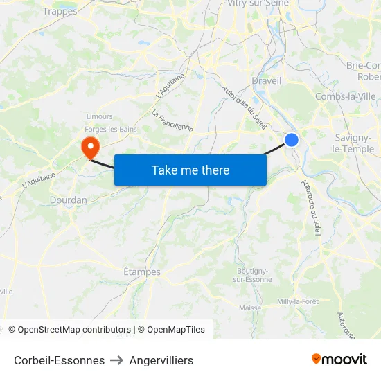 Corbeil-Essonnes to Angervilliers map
