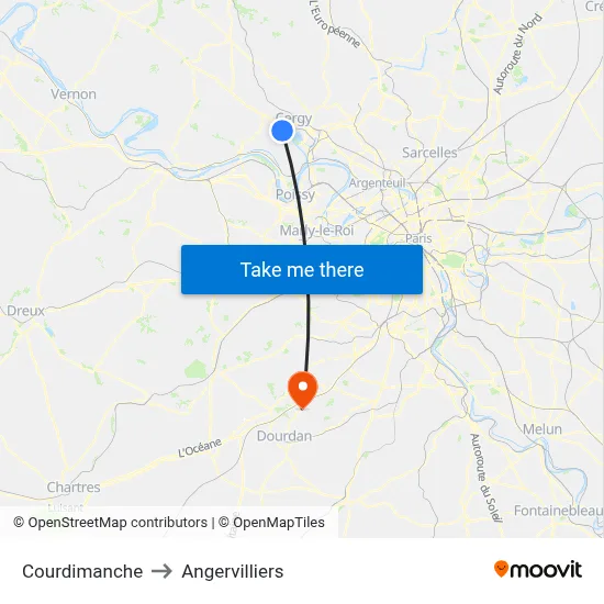 Courdimanche to Angervilliers map
