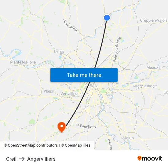 Creil to Angervilliers map