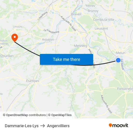 Dammarie-Les-Lys to Angervilliers map