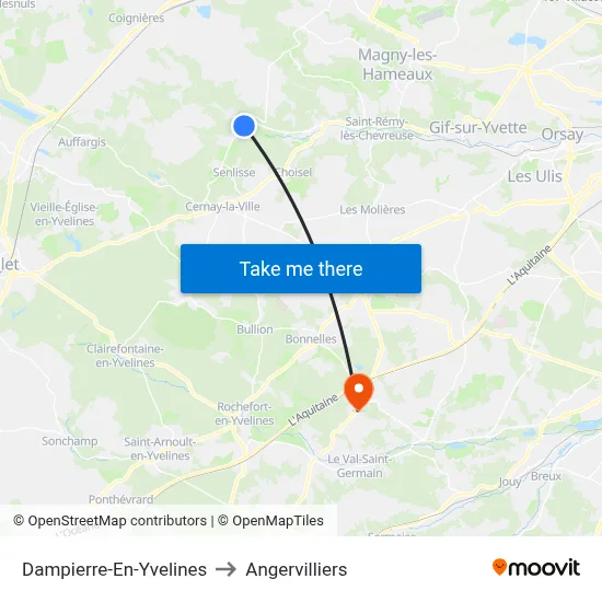 Dampierre-En-Yvelines to Angervilliers map