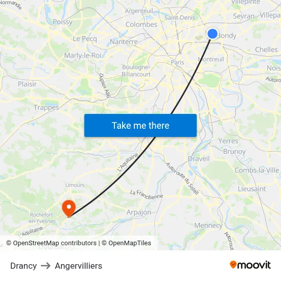 Drancy to Angervilliers map