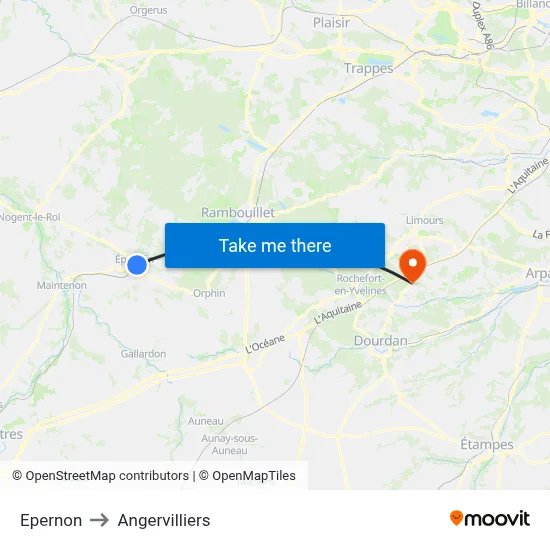 Epernon to Angervilliers map