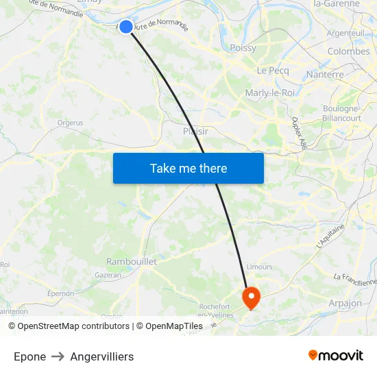 Epone to Angervilliers map