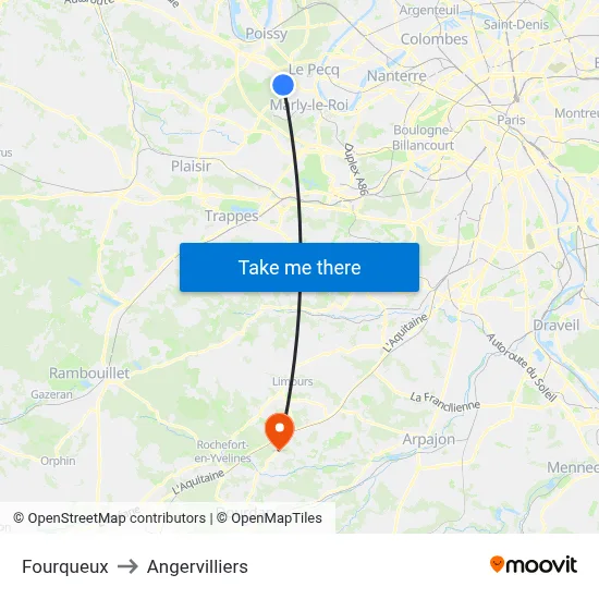 Fourqueux to Angervilliers map