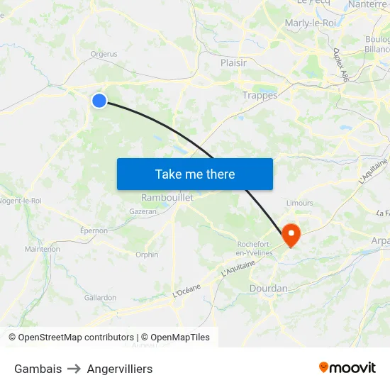 Gambais to Angervilliers map